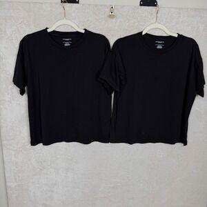 Black 100% Pima Cotton T-Shirt Set of 2 Womens Medium Minimalist Elevated Basics